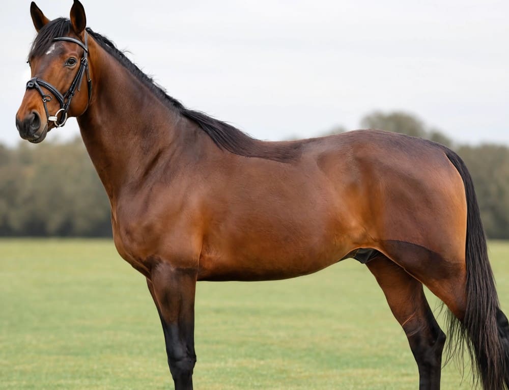 Cheval bai brun tondu sur une partie du corps