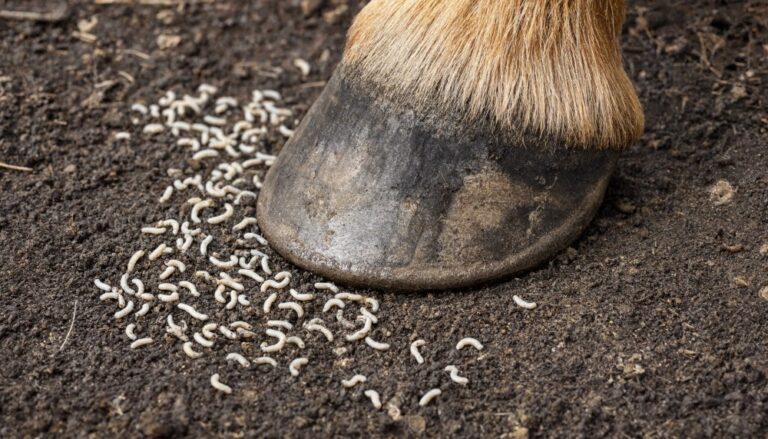 Asticothérapie, asticots autour du sabot d'un cheval