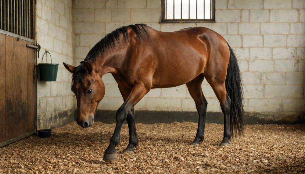 Cheval dans son box qui gratte