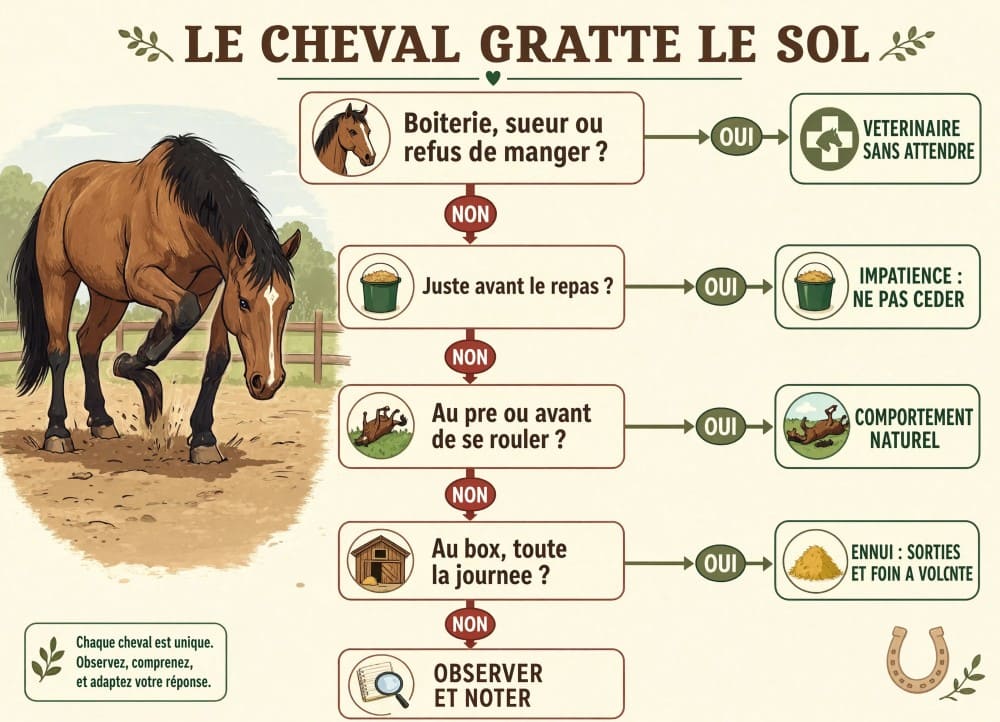Infographie cheval qui gratte le sol