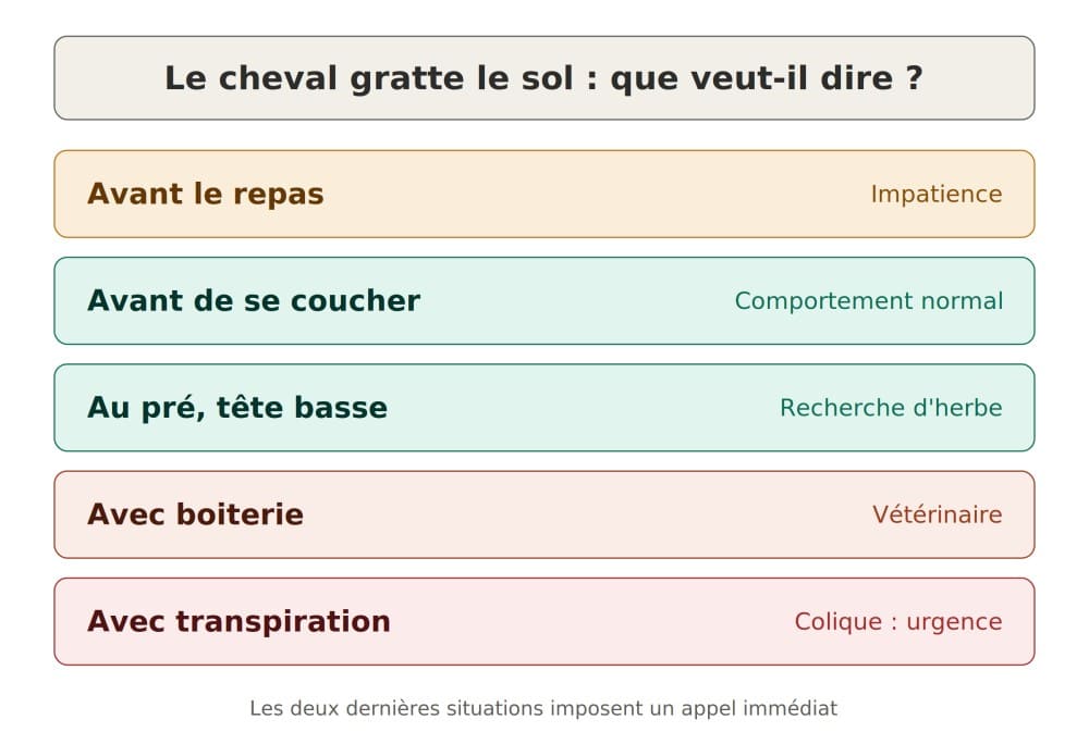 Infographie cheval qui gratte le sol comportement